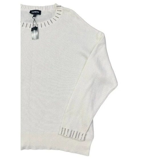 Express Sweater Ivory Rhinestone Embellished Womens L Elegant Jewel Holiday NEW - Picture 4 of 10